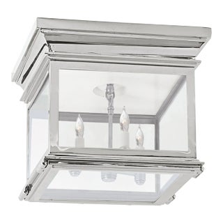 Chapman & Myers for Visual Comfort Signature Club Small Square Flush Mount in Polished Nickel with Clear Glass For Sale