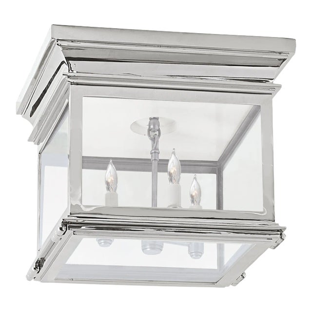 Chapman & Myers for Visual Comfort Signature Club Small Square Flush Mount in Polished Nickel with Clear Glass For Sale