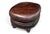 Vintage Oval Brown Leather Ottoman With Brass Nailhead Trim and Carved Wood Feet For Sale - Image 4 of 9