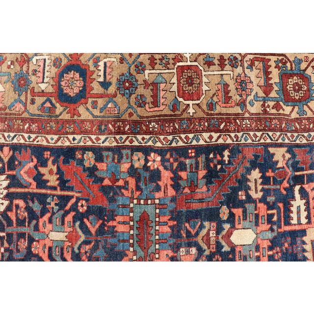Antique Persian Heriz Rug With All-Over Sub-Geometric Design on a Blue Field For Sale - Image 12 of 16