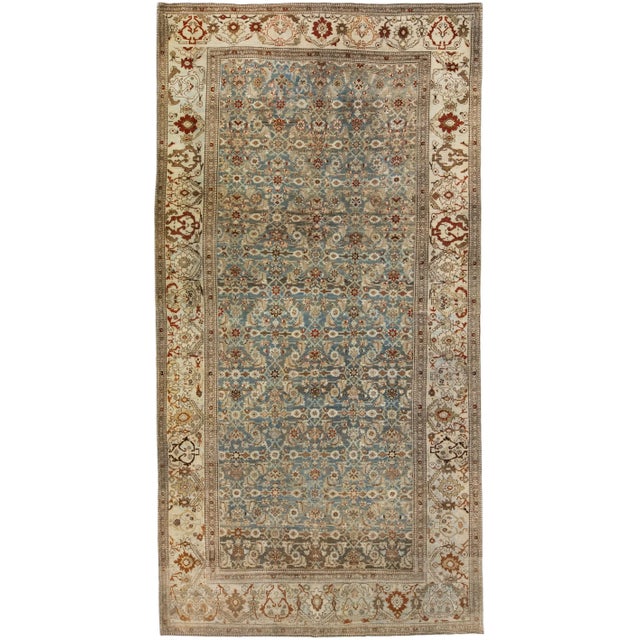 Textile Gray Antique Bidjar Handmade Gallery Wool Rug With Floral Pattern For Sale - Image 7 of 7