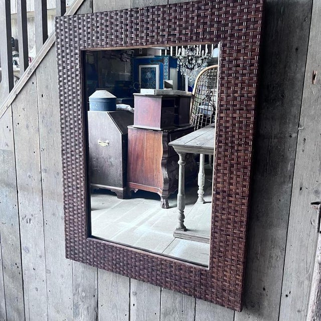 Vintage Wicker Framed Wall Mirror For Sale - Image 10 of 14