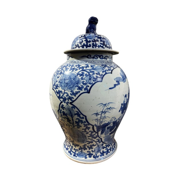 1980s Vintage Chinoiserie Large Blue and White Porcelain Ginger Jar 23" H For Sale - Image 5 of 13