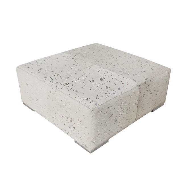 Safari Safari Silver Foil Cowhide Ottoman For Sale - Image 3 of 5
