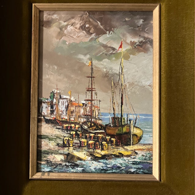 Original 5 x 7 painting on wood panel signed bottom left Overall size with original ornate frame with velvet liner is 11 x 13