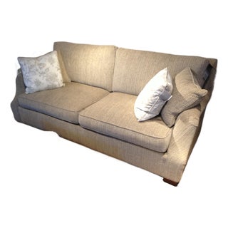 Hickory Chair Sofa Upholstered in Neutral Tan/Brown Herringbone For Sale