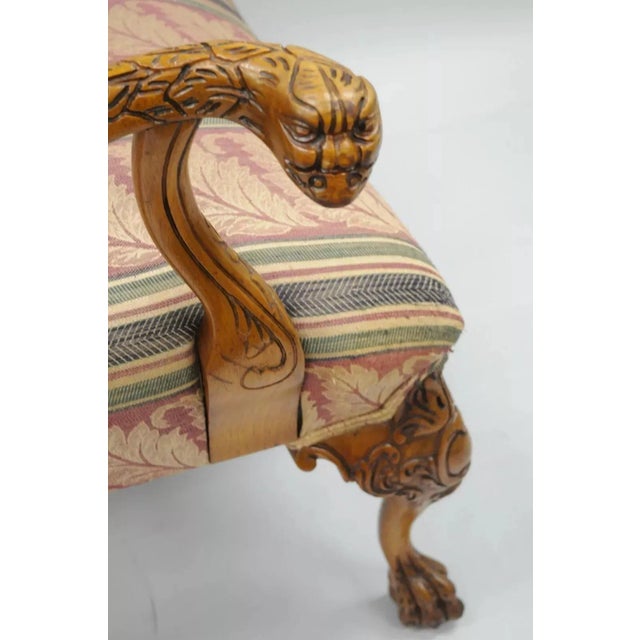 Wood Mid 20th Century Vintage Georgian Style Carved Mahogany Figural Faces Paw Foot Lounge Arm Chair For Sale - Image 7 of 11