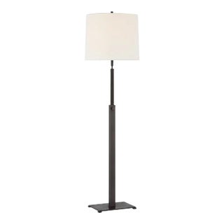 Ray Booth for Visual Comfort Signature Cadmus Medium Adjustable Floor Lamp in Warm Iron with Linen Shade For Sale