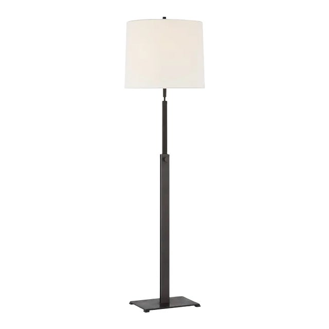 Ray Booth for Visual Comfort Signature Cadmus Medium Adjustable Floor Lamp in Warm Iron with Linen Shade For Sale