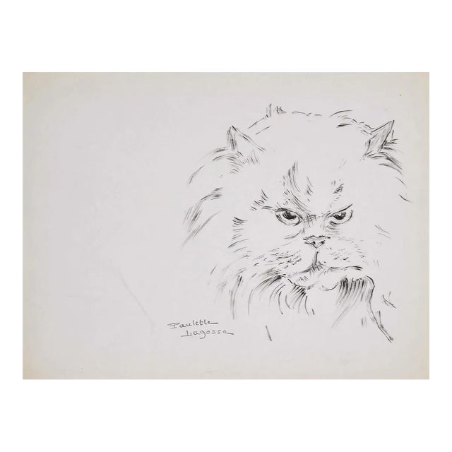 Marie Paulette Lagosse, The Cat, Pen on Paper, 1970s For Sale
