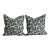 Contemporary Square Teal and White Floral-Leaf Linen Pillows - a Pair For Sale