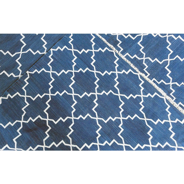 Contemporary Indian Dhurrie Blue and White Handmade Rug by Doris Leslie Blau For Sale - Image 9 of 9