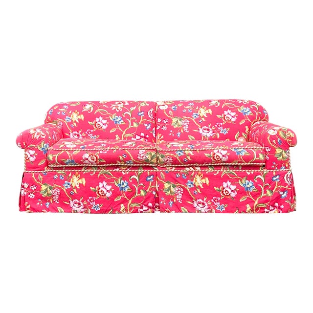 Vintage Regency Roll Arm Sofa in Brunschwig and Fils “Fiesta De Flores” Upholstery For Sale