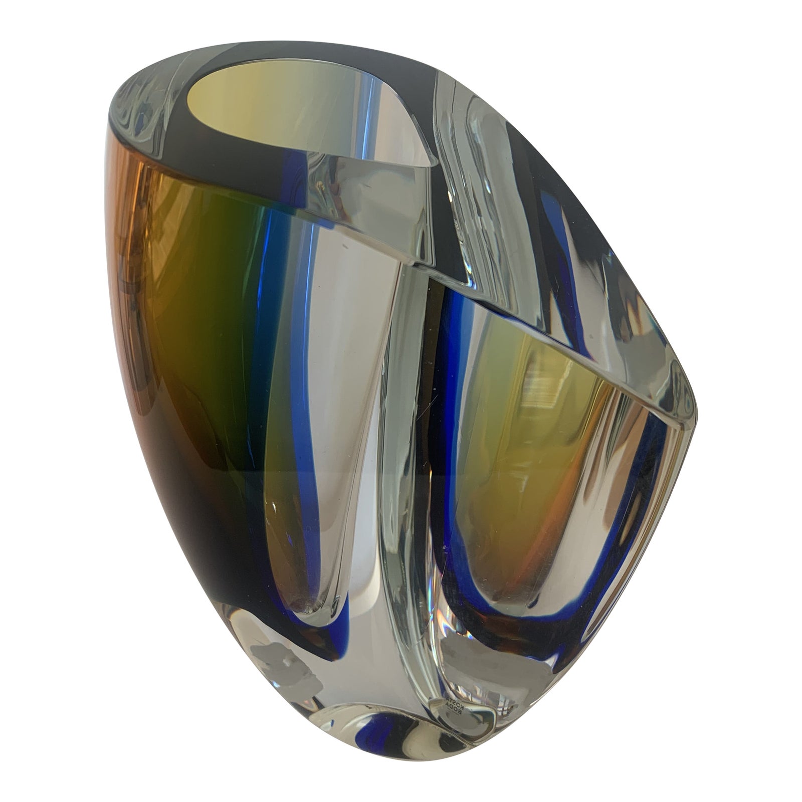 Contemporary Kosta Boda Large Glass Vase in Blue Amber, Mirage Style