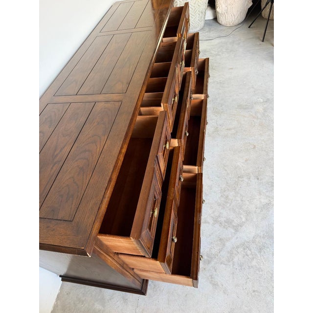 1970 Henredon Traditional English Brutalist Style Folio Nine-Drawer Triple Dresser For Sale - Image 14 of 17