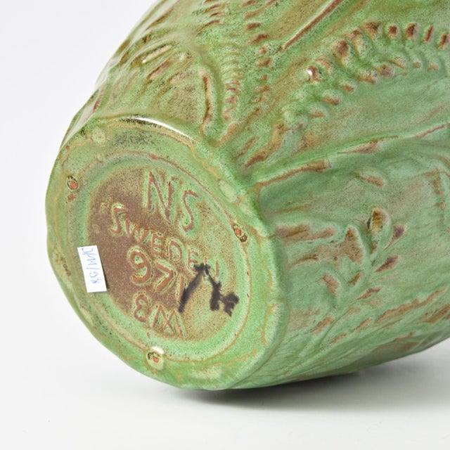 Green Floral Relief Vase by Erik Mornils for Nittsjo, 1930s For Sale - Image 9 of 11