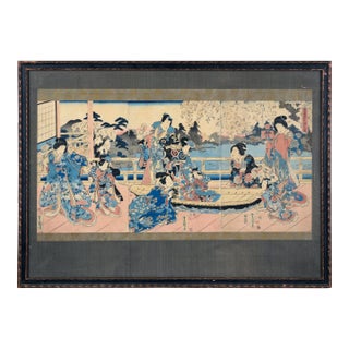 Elegant Amusements of Eastern Genji - Japanese Triptych Woodblock Print on Paper by Utagawa Kunisada (Toyokuni Iii) For Sale
