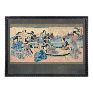 Elegant Amusements of Eastern Genji - Japanese Triptych Woodblock Print on Paper by Utagawa Kunisada (Toyokuni Iii)