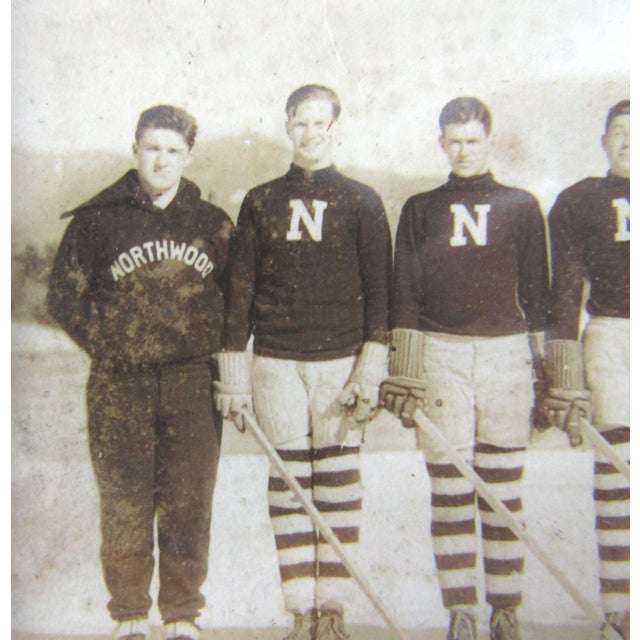 American 1930's Antique Group Photograph the Northwoods High School Hockey Team, Framed For Sale - Image 3 of 4