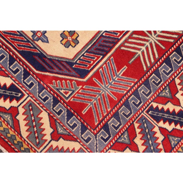 Ivory 1980s Semi Vintage Sherwan Red/Blue Wool Rug -4'7" X 6'2" For Sale - Image 8 of 10