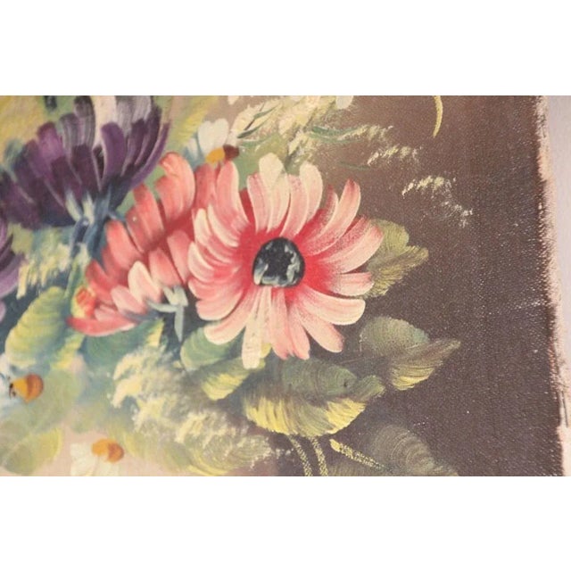 Paint Antique French Oil Painting of Flowers in a Vase For Sale - Image 7 of 13