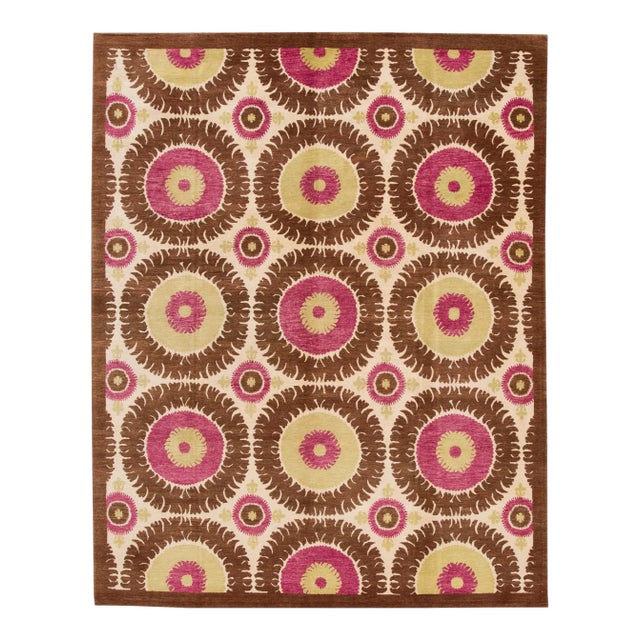 21st Century Modern Tibetan Wool Rug in Tan With Allover Design For Sale