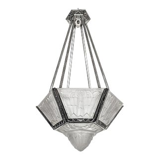 French Art Deco Pendant Chandelier Signed by Hanots For Sale