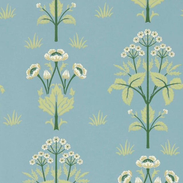 Morris & Co Meadow Sweet Wallpaper in Mineral Blue - a Sample For Sale