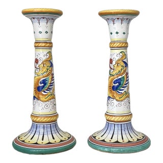 Vintage Deruta Italy Raffaellesco Candlesticks - Set of 2 For Sale