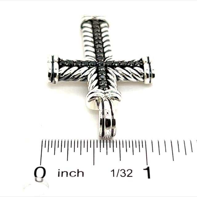 1990s David Yurman Black Diamond Chevron Silver Cross Pendant 16.5g Estate For Sale - Image 13 of 14