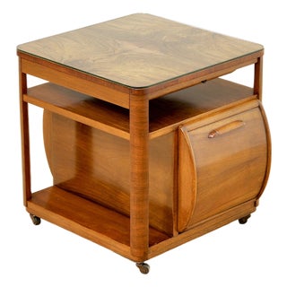 1950s Art Deco Revival Walnut Dry Bar Cart Side Table by Incorporall For Sale