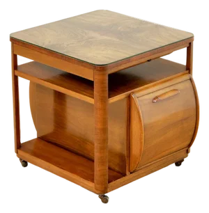 1950s Art Deco Revival Walnut Dry Bar Cart Side Table by Incorporall