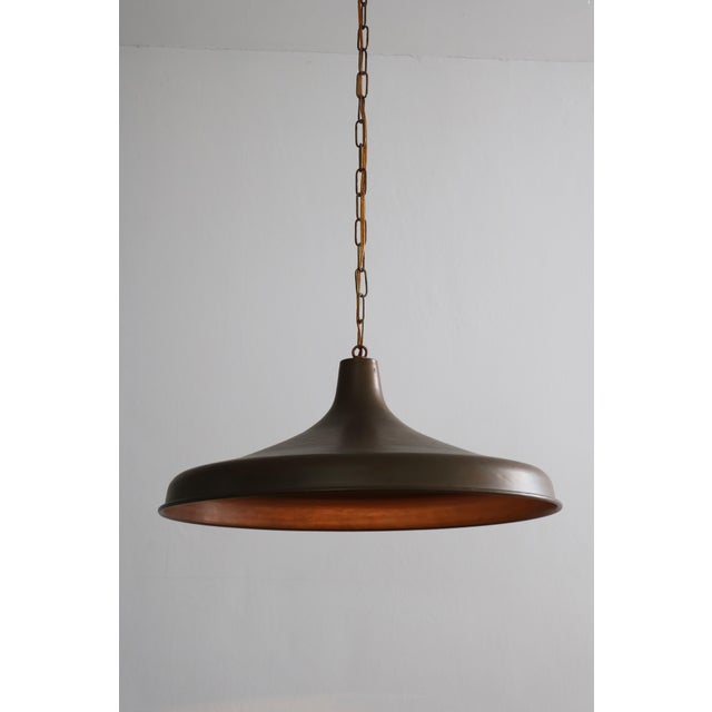 Large Danish Brutalist copper pendant lamp By Es Horn Aalestrup, 1960s Hand-hammered copper Diameter 50cm, height 22cm +...