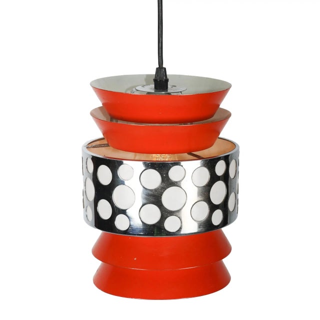 Orange Metal 35098 Pendant Lamp, in Very Good conditions. Designed 1960 to 1969 Up to 250V (Europe/UK Standard).The wiring...