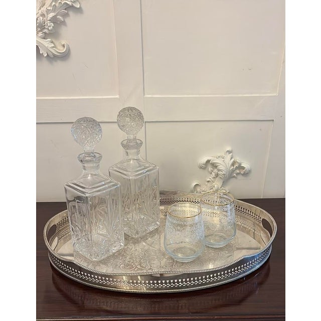 Antique Edwardian Engraved Silver-Plated Tea Serving Tray from Mappin & Webb, 1900 For Sale - Image 6 of 13
