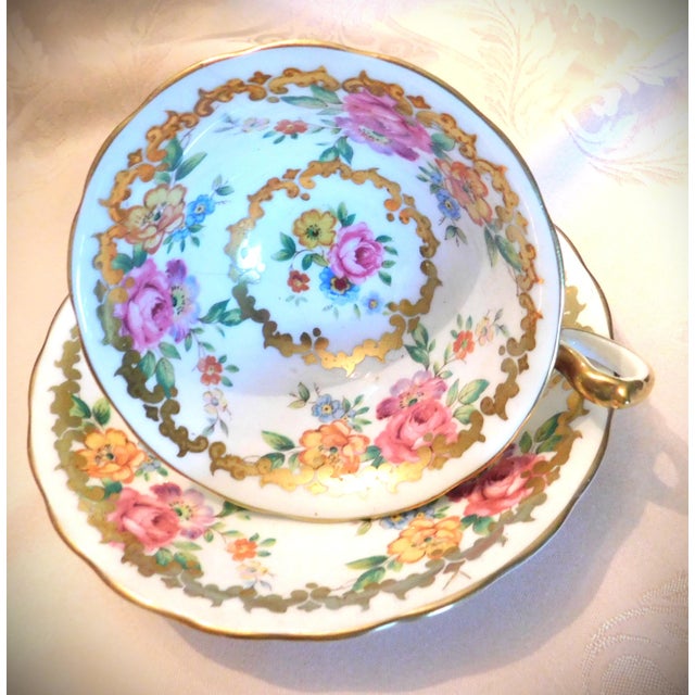 Antique English Royal Chelsea Bone China Cup and Saucer, Golden Rose For Sale - Image 9 of 12