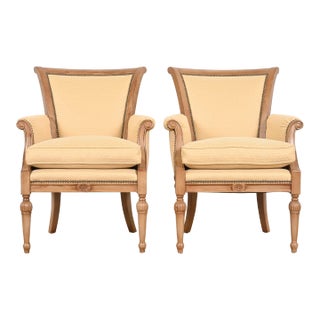 Barbara Barry for Henredon French Regency Louis XVI Bergere Chairs, Pair For Sale