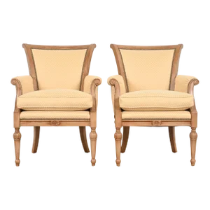 Barbara Barry for Henredon French Regency Louis XVI Bergere Chairs, Pair