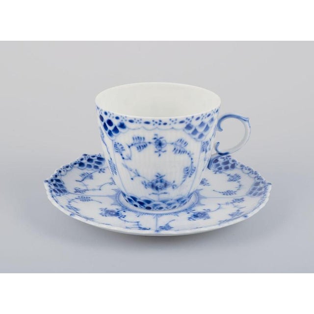 Royal Copenhagen Blue Fluted Full Lace, eight pairs of coffee cups with saucers. Model number: 1/1035. Dating: 1960s....