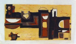 Clay Walker Mid-Century "Ediface 3" Woodcut Print