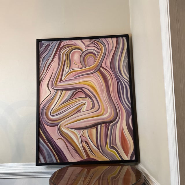 Pink Vintage Abstract Nude Painting on Canvas ~ Framed For Sale - Image 8 of 12