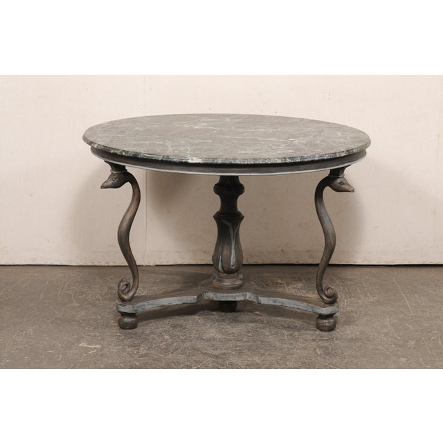 Mid 20th Century French Marble Top Serpent Motif Round Table For Sale In Atlanta - Image 6 of 13