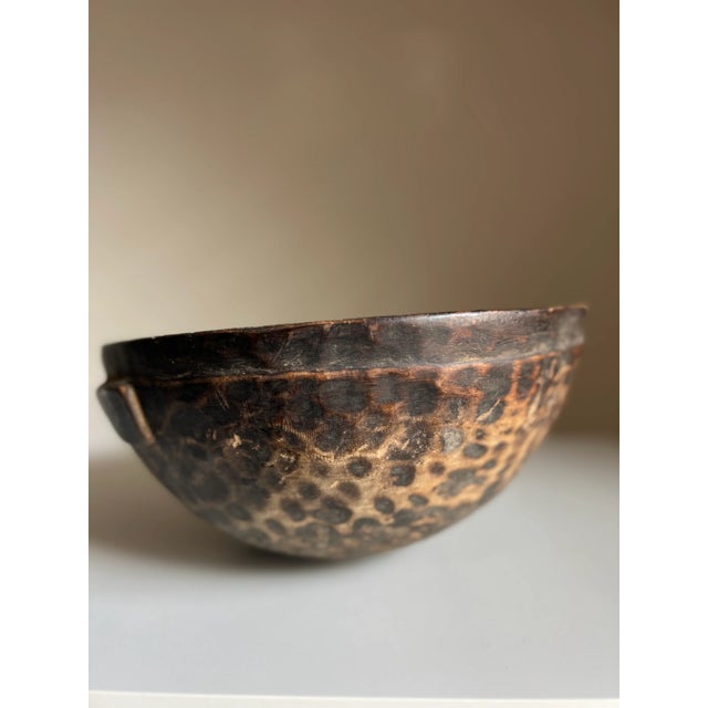 Tribal Vintage African Wooden Milk Bowl No1 For Sale - Image 3 of 7