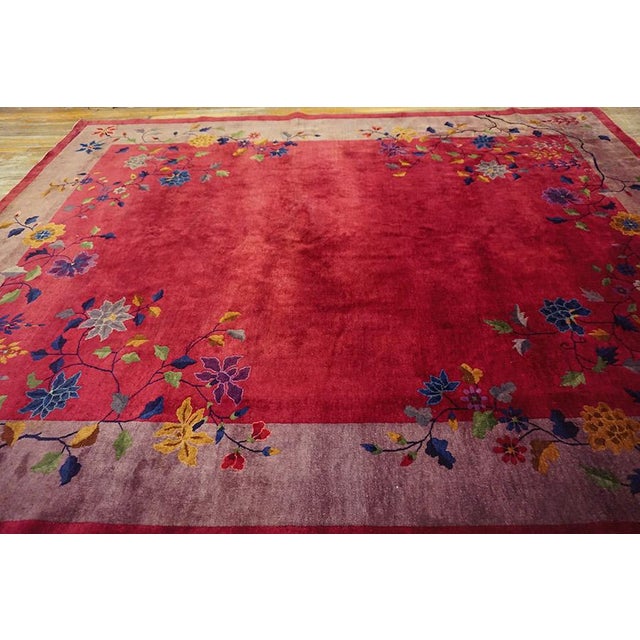 Art Deco Artistic Red Ruby Color and Floral Varied Designs Chinese Art Deco Rug For Sale - Image 3 of 11