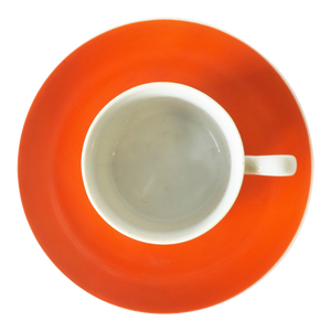Midcentury Modern Orange and White Porcelain Espresso Coffee or Tea Cup and Saucer