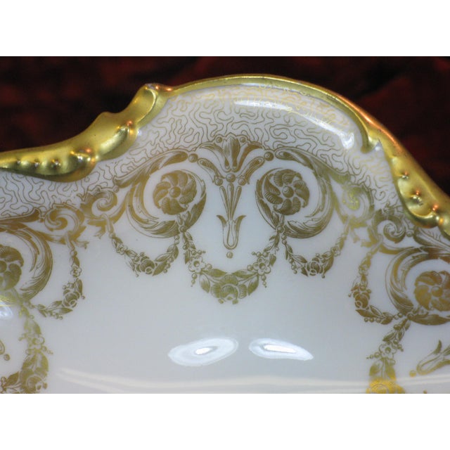 1900s Handled Serving Dish by JPL Pouyat Limoges, Hand-Painted Gold Porcelain For Sale - Image 11 of 12