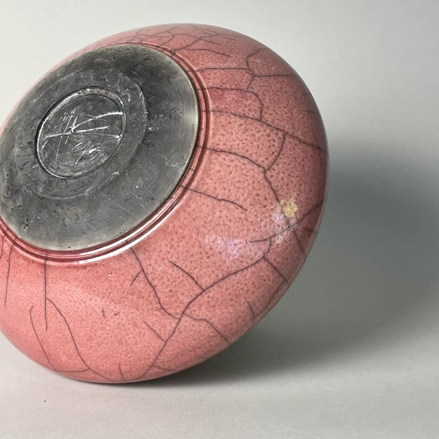 Ceramic Vintage Pink Raku Fired Incised Ceramic Vessel, Signed (1993) For Sale - Image 7 of 9