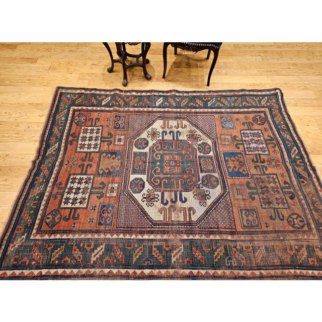Antique Karachov Kazak Area Rug, Hand-Knotted Wool, Caucasus, 1800s, 5’ x 7’ For Sale - Image 14 of 18