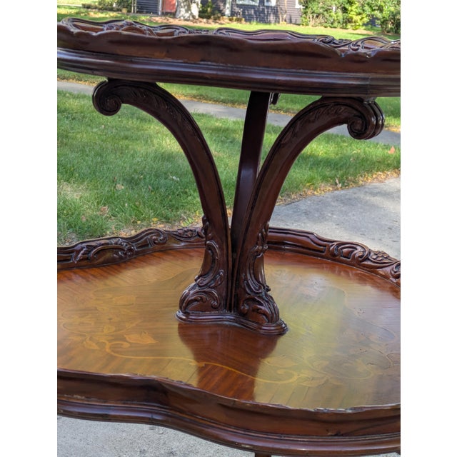 Vintage French Style Two Tier Table Dessert Parlor With Inlays For Sale In Detroit - Image 6 of 17