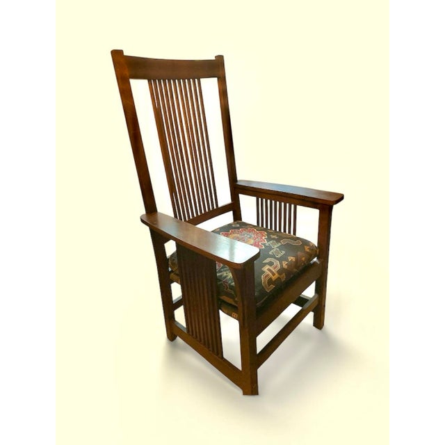 2000 - 2009 Set of 6 Stickley Mission Oak Arm Chairs With Cushions For Sale - Image 5 of 8